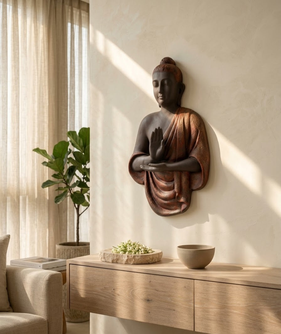 Saffron Stillness Meditating Buddha hanging