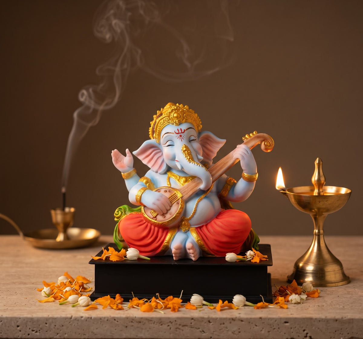 Swaram Ganesha Tabletop Musical Sculpture - Master Artisan Craftsmanship & Detail Angle | House of Mandana