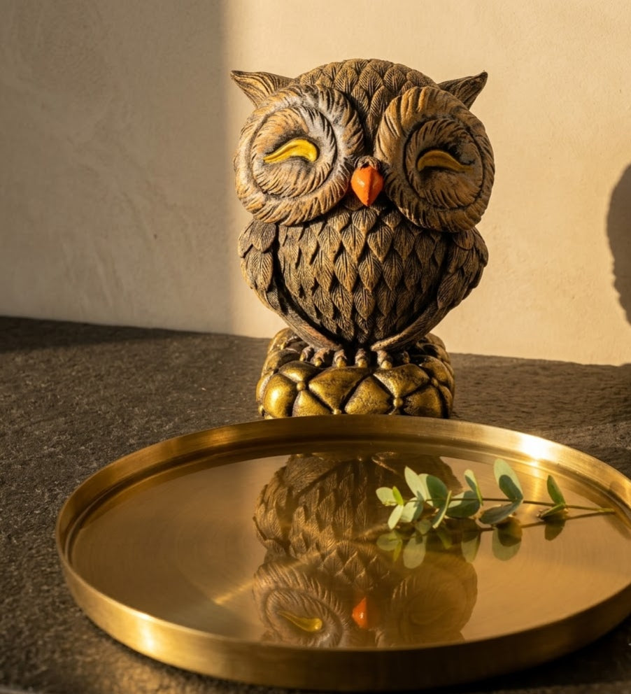 Golden-Eyed Artisanal Owl Table Figurine - Living Room & Mandir Decor Placement | House of Mandana