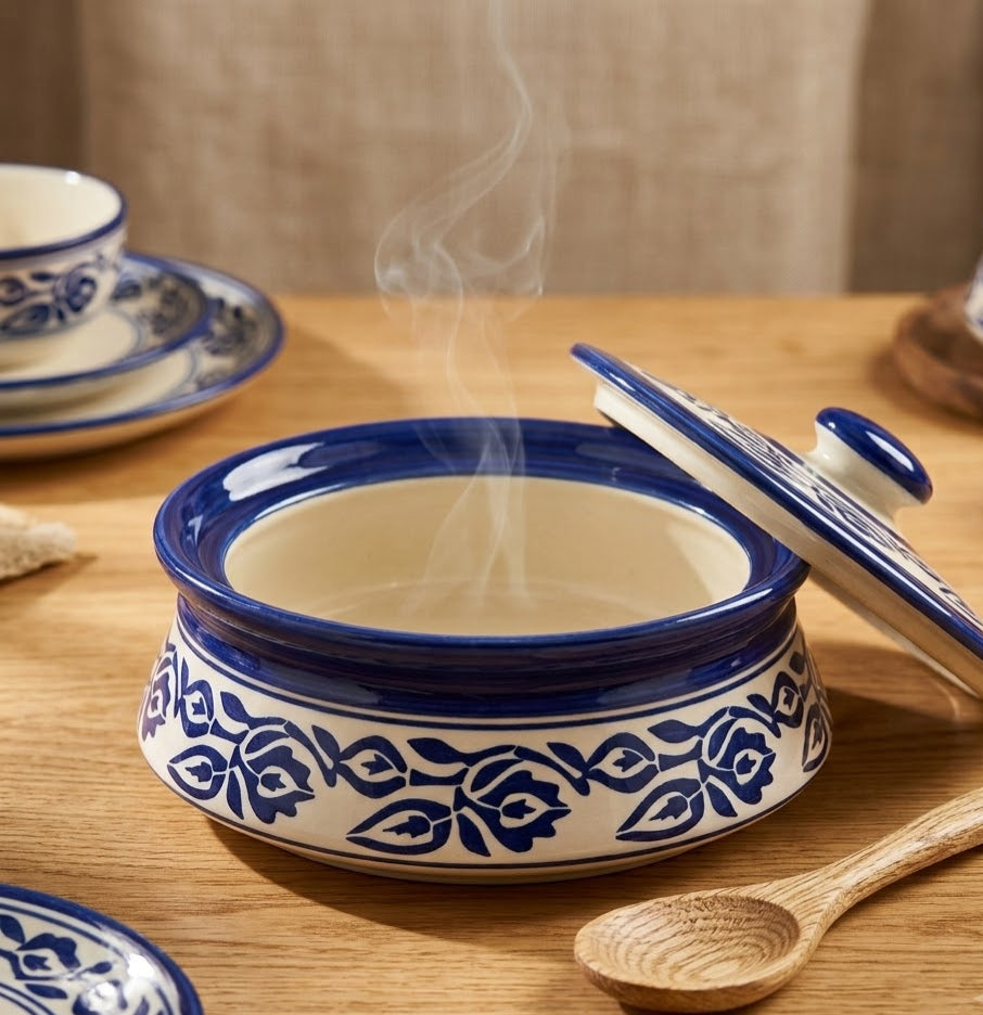 Indigo Heritage Lidded Ceramic Casserole - Detailed Artisan View 5 | House of Mandana