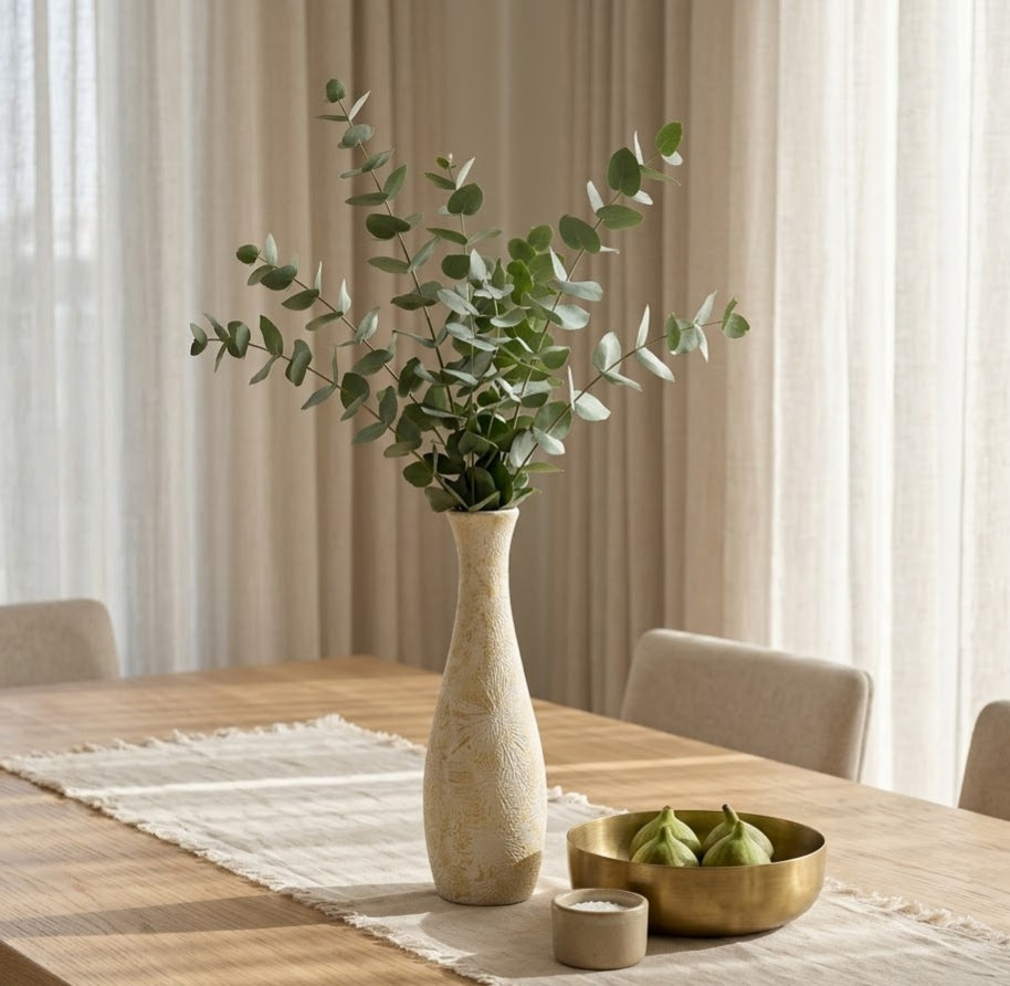 Artisanal Textured Floral Fluted Urn Vase - Detailed Artisan View 5 | House of Mandana