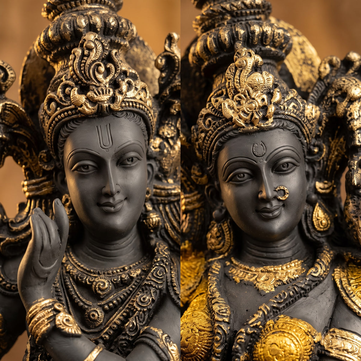 Ornate Brass Radha Krishna Divine Ensemble - Detailed Artisan View 5 | House of Mandana