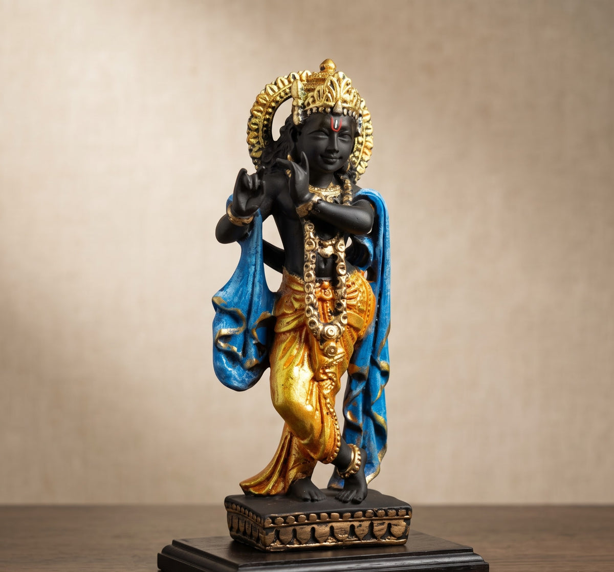 Shri Krishna Flute Divine Brass Idol - Master Artisan Craftsmanship & Detail Angle | House of Mandana