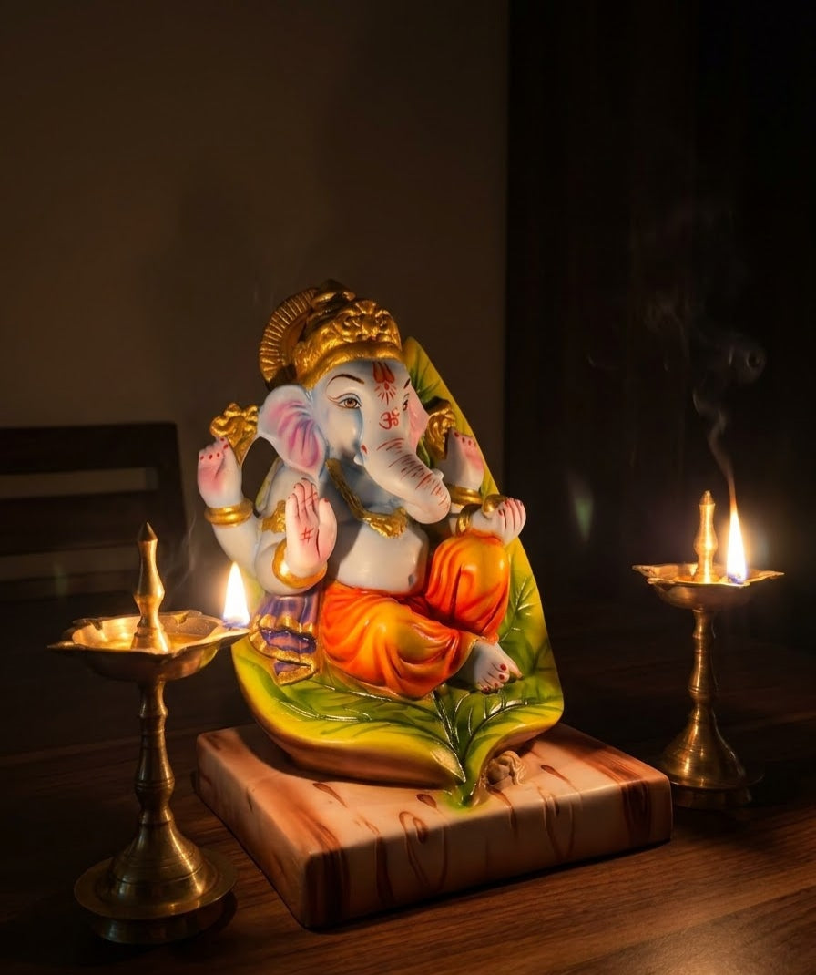 Leaf of Divine Ganesha Handcrafted Sacred Table Idol