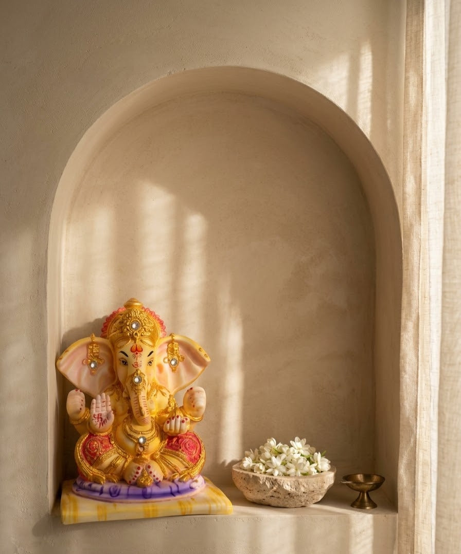 Sunlit Ganesha Blessing Handcrafted Idol