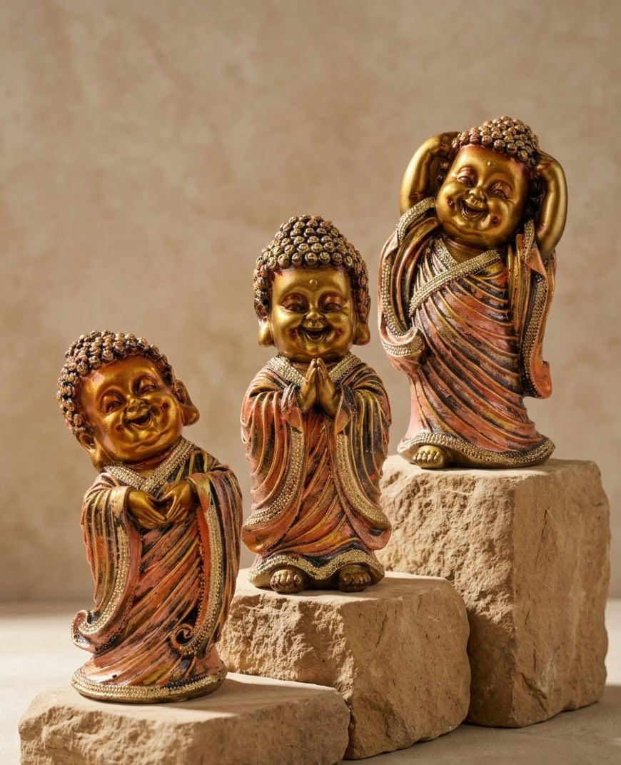 Joyful Dharma Little Monk Set of 3 Statues