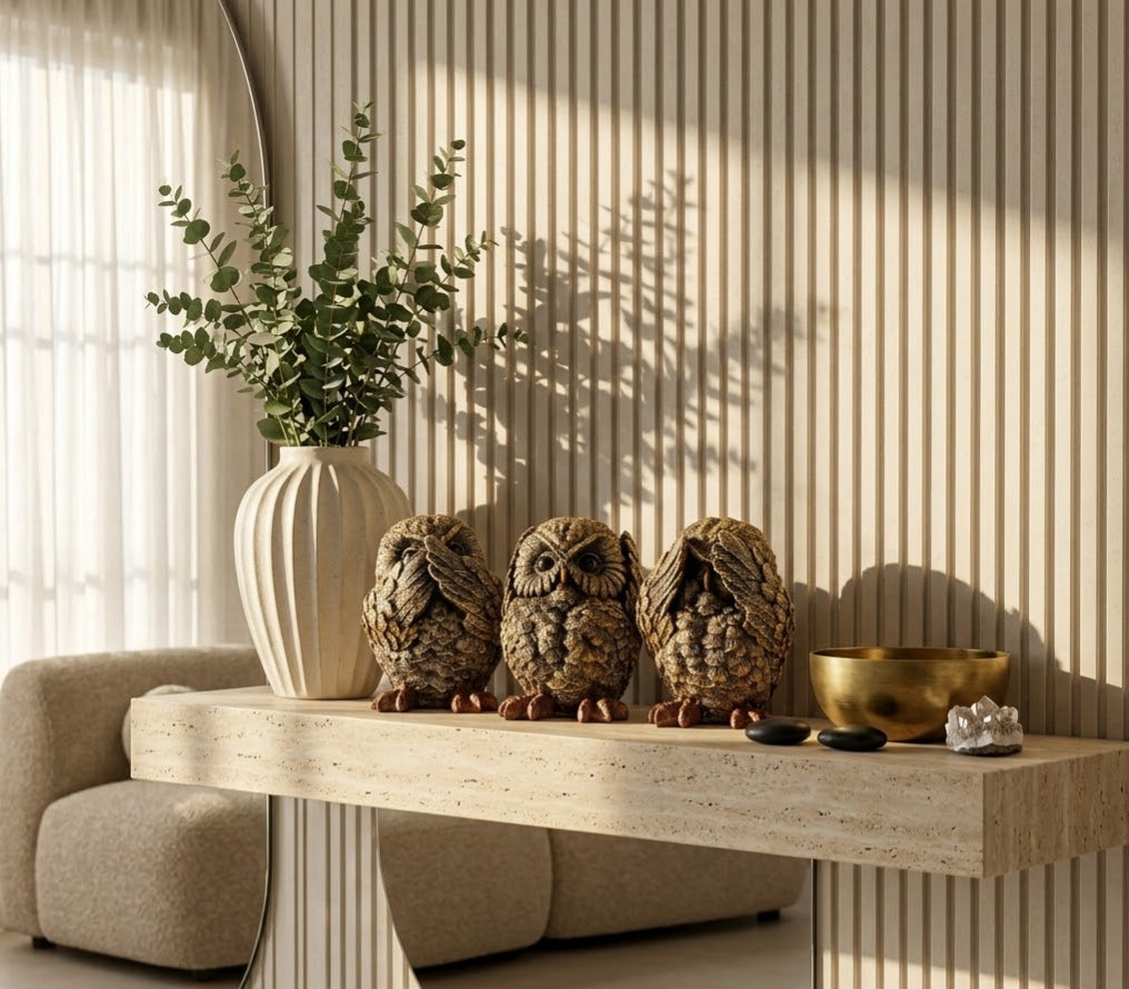 The Wise Owl Trio Figurine Ensemble - Detailed Artisan View 5 | House of Mandana