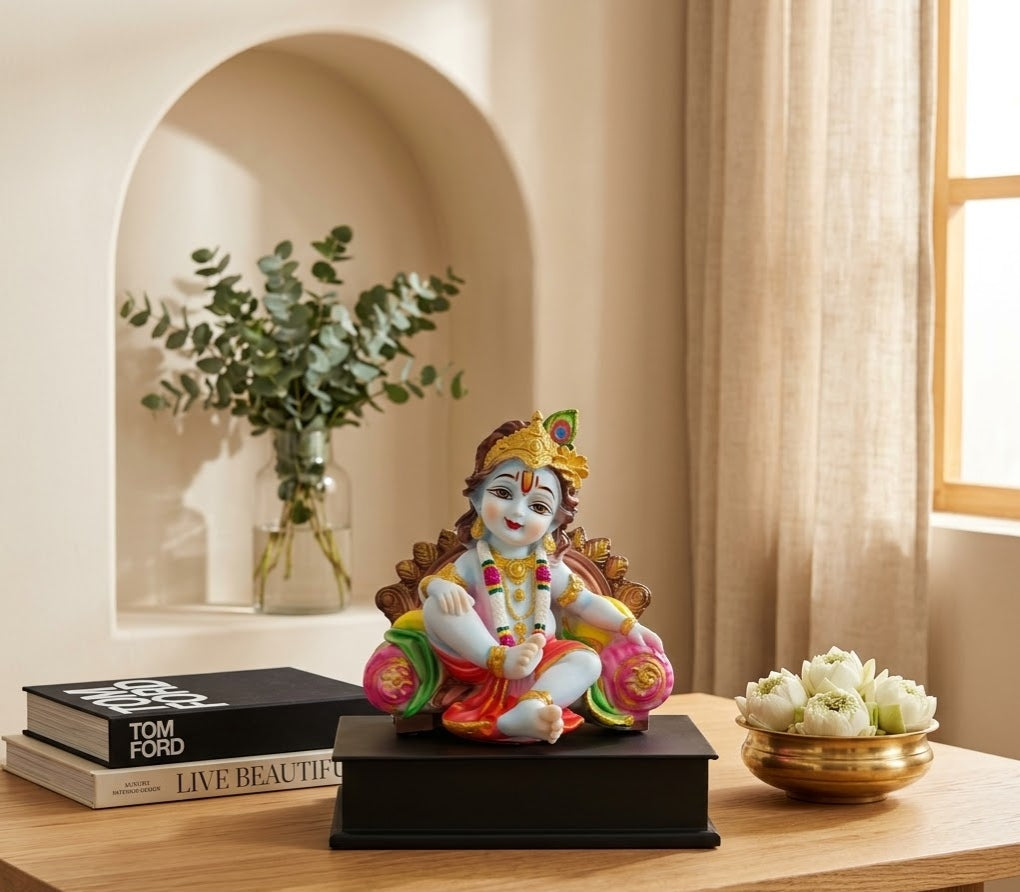 Lotus Bloom Krishna Seated Joyful Altar Murti