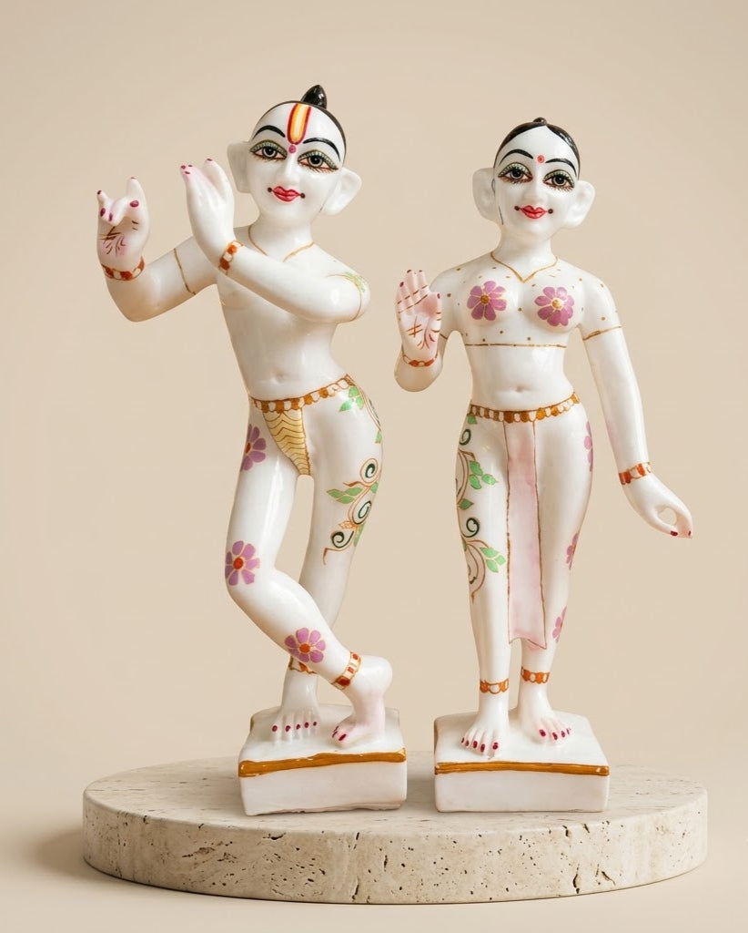 Pristine Makrana White Radha Krishna Sculptures - Handcrafted Solid Luxury Divine & Spiritual Decor | House of Mandana