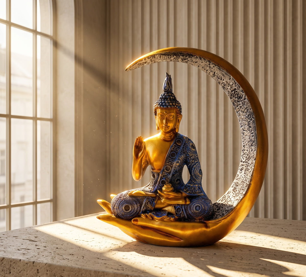 Crescent Serenity Buddha – Twilight Gold Edition - Detailed Artisan View 5 | House of Mandana