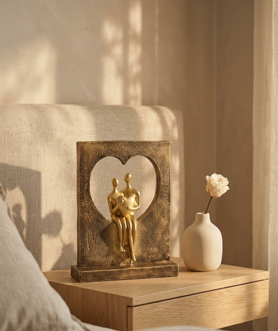 Heart of Gold Couple Romantic Harmony Sculpture