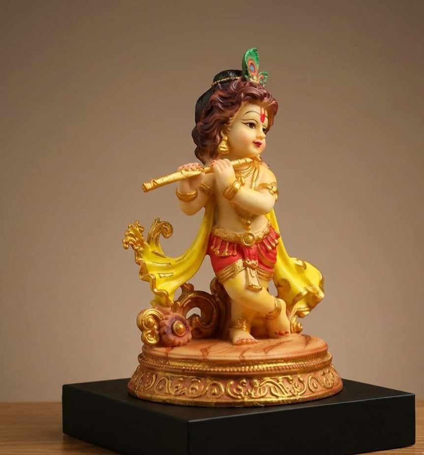 Krishna's Golden Melody Standing Flutist Heirloom Murti