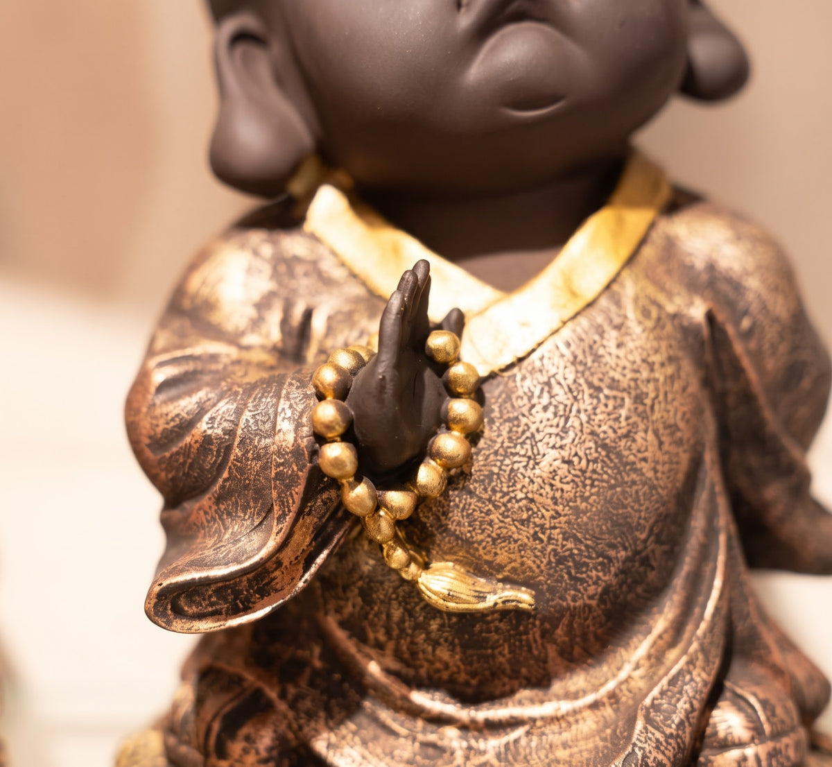 Tranquil Monk Blessing Bronze Meditation Statue