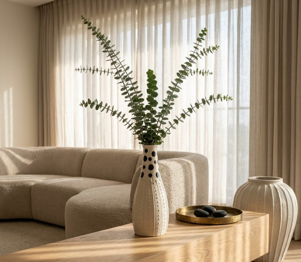 Artisanal Polka Dot Textured Ceramic Vase - Detailed Artisan View 4 | House of Mandana