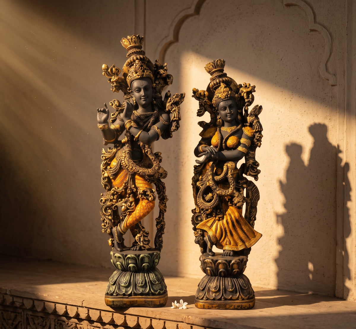Ornate Brass Radha Krishna Divine Ensemble - Detailed Artisan View 4 | House of Mandana