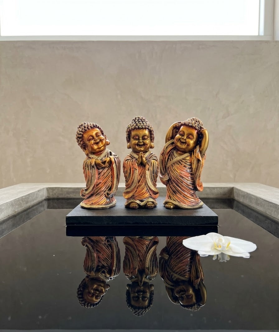 Joyful Dharma Little Monk Set of 3 Statues