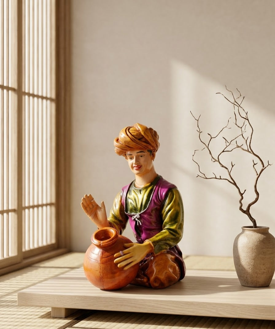 Rhythmic Folk Drummer Traditional Musician Figurine