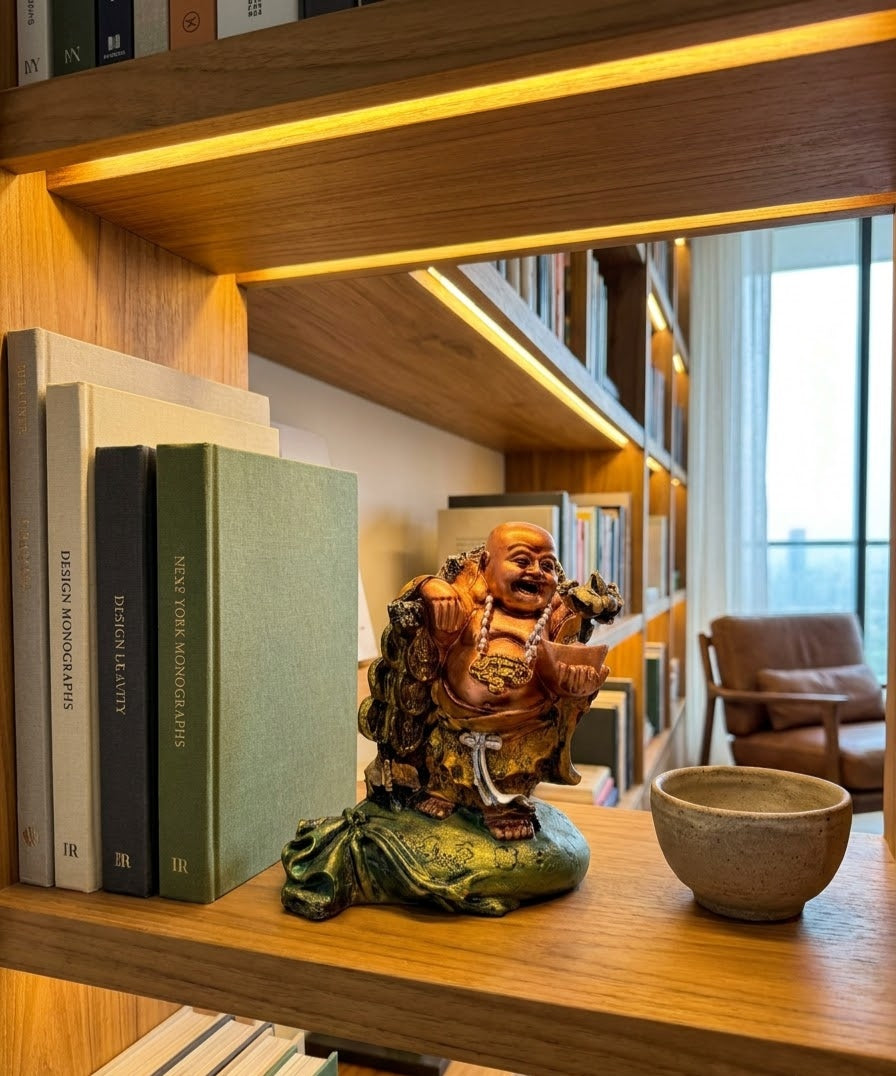 Rust-colored Buddha statue from House of Mandana, ideal for Buddha and Zen decor, featuring a serene meditative pose.