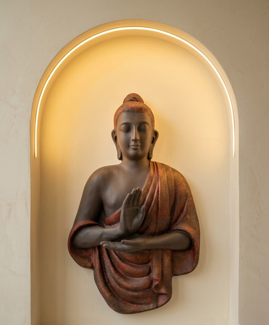 Saffron Stillness Meditating Buddha hanging