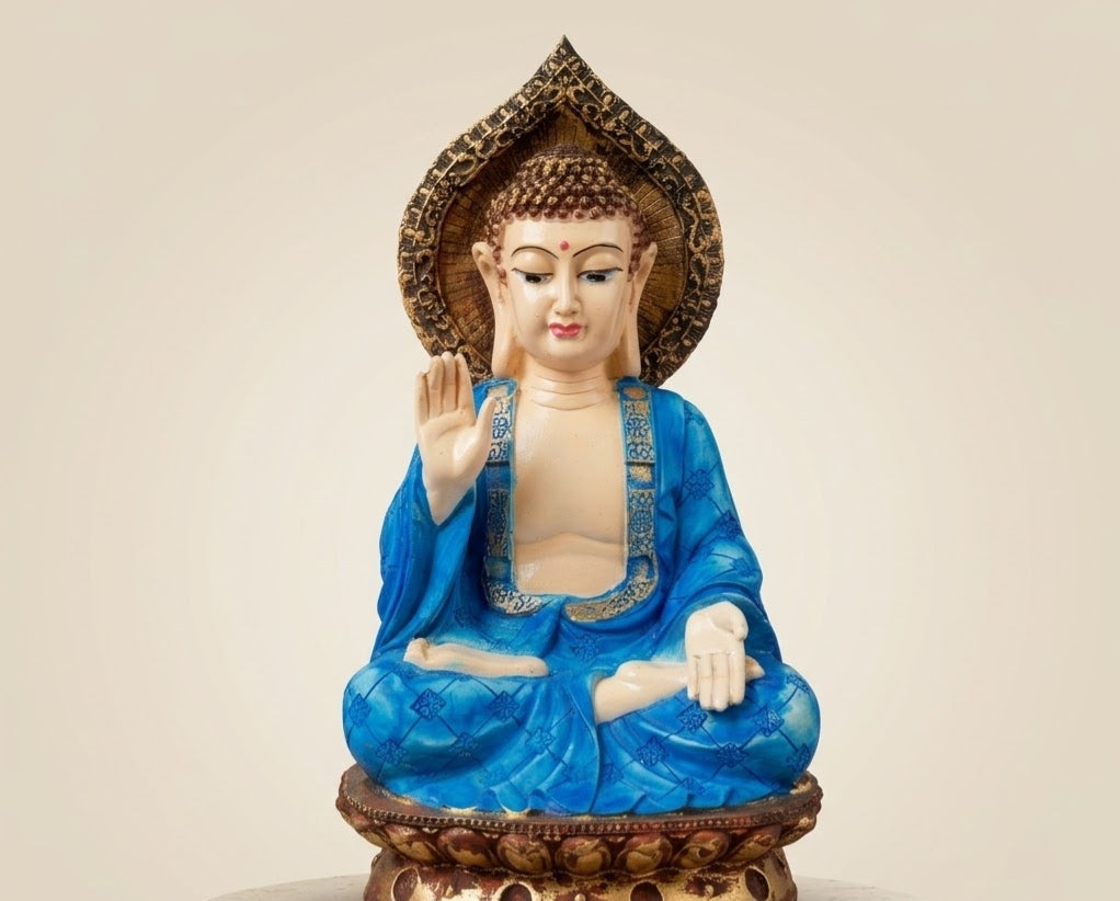Azure Serenity Seated Buddha Statue - Detailed Artisan View 4 | House of Mandana