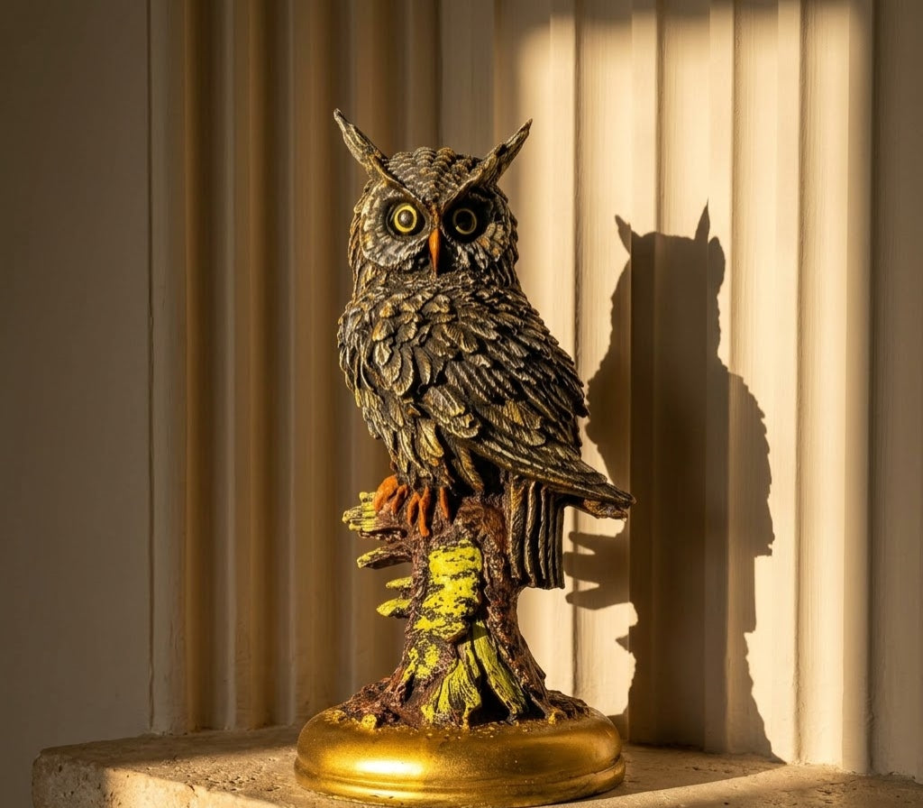 Guardian Owl Perched on Branch Sculpture - Living Room & Mandir Decor Placement | House of Mandana