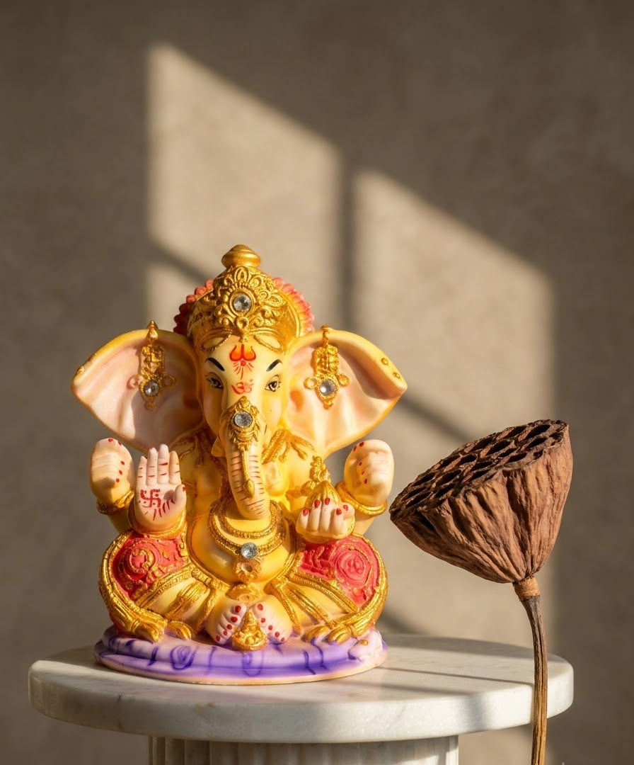 Sunlit Ganesha Blessing Handcrafted Idol