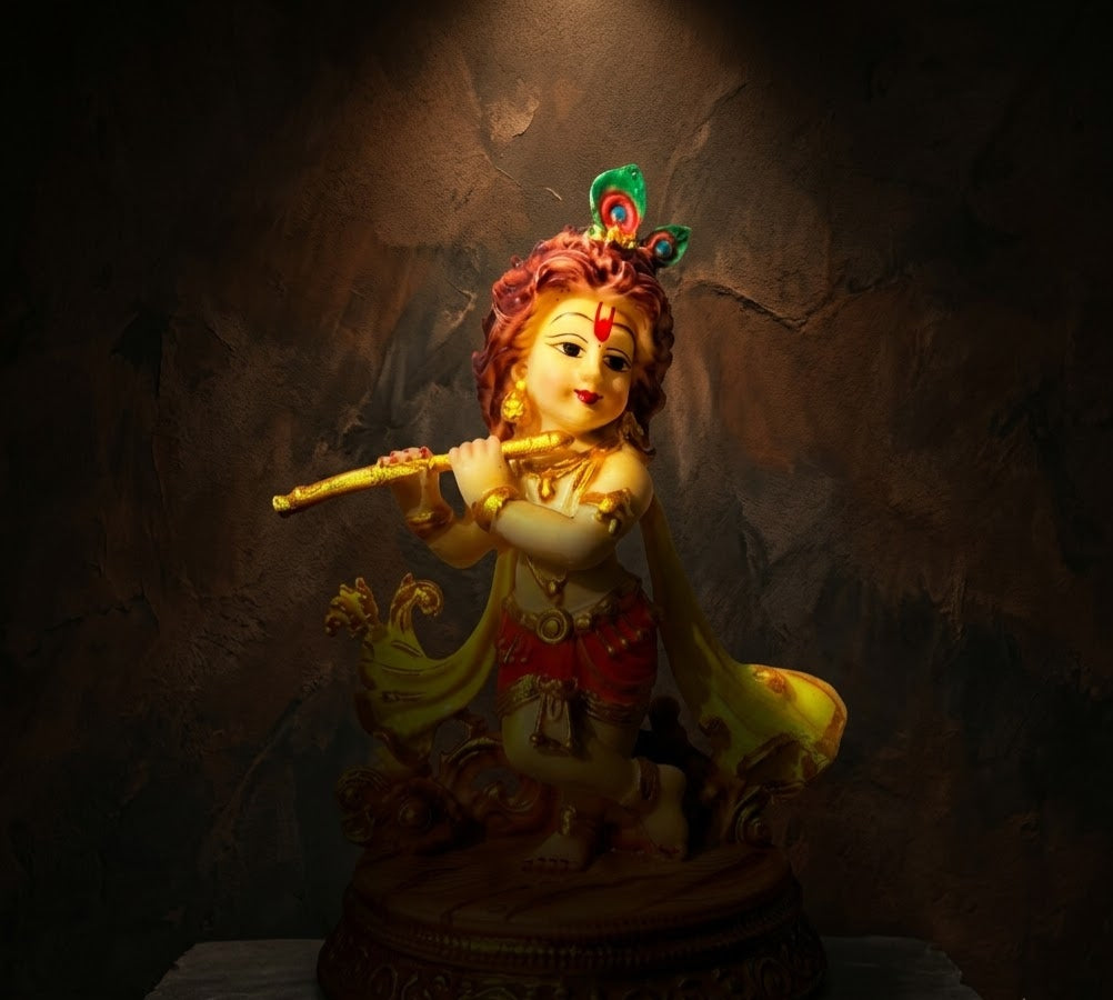 Krishna's Golden Melody Standing Flutist Heirloom Murti
