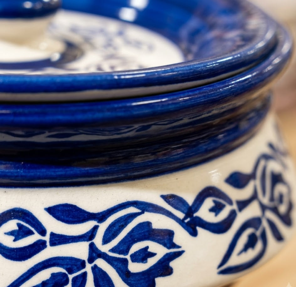 Indigo Heritage Lidded Ceramic Casserole - Living Room & Mandir Decor Placement | House of Mandana