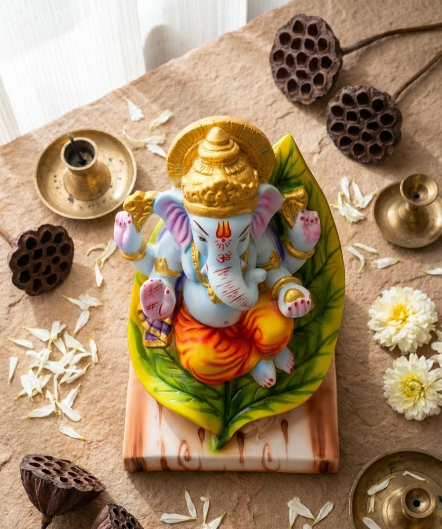 Leaf of Divine Ganesha Handcrafted Sacred Table Idol