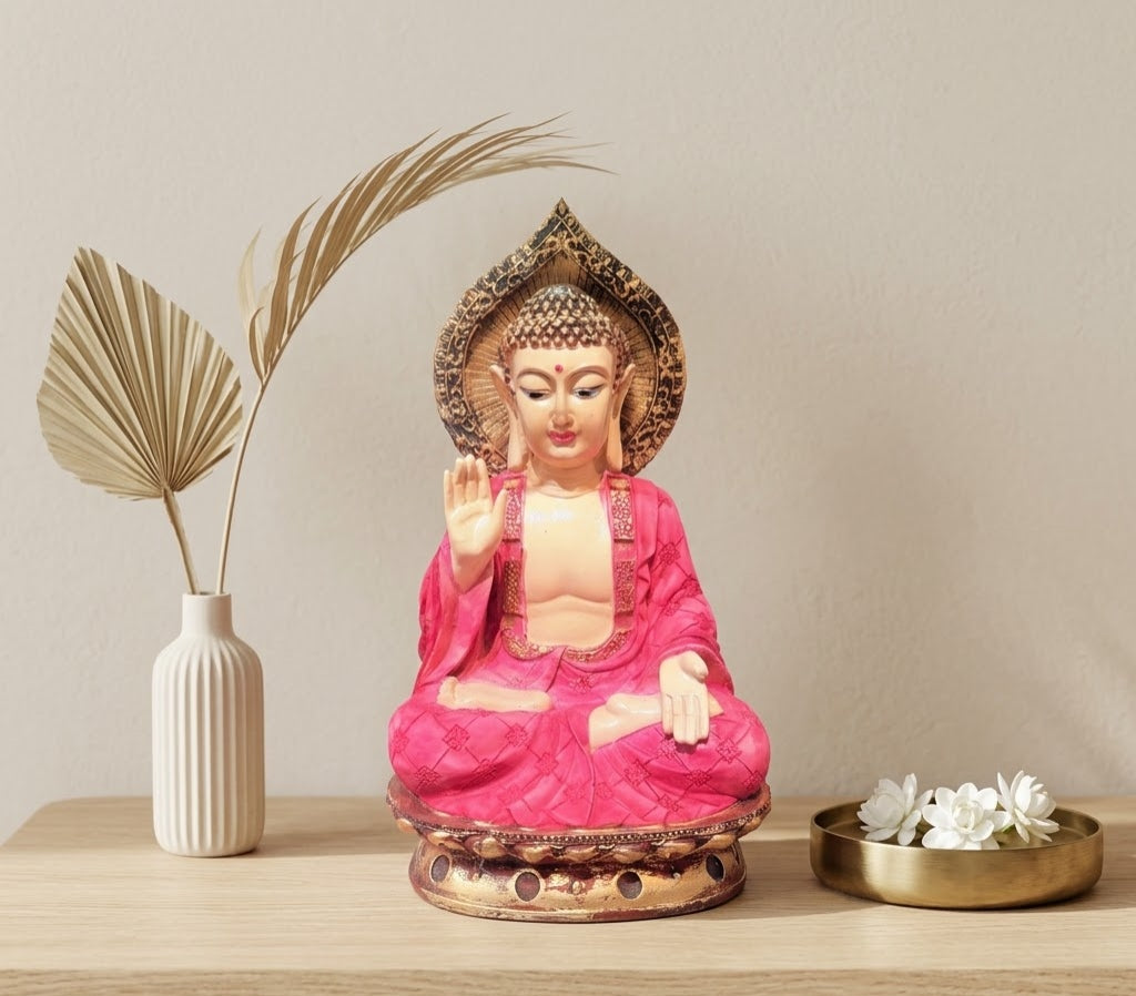 Blush Serenity Meditating Buddha Figurine - Detailed Artisan View 7 | House of Mandana