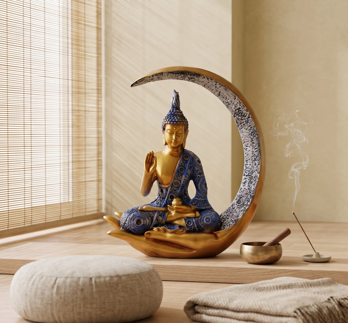 Crescent Serenity Buddha – Twilight Gold Edition - Handcrafted Solid Luxury Buddha & Zen Decor | House of Mandana