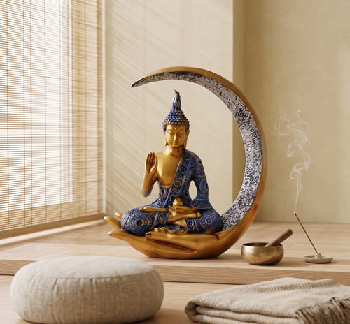 Crescent Serenity Buddha – Twilight Gold Edition - Handcrafted Solid Luxury Buddha & Zen Decor | House of Mandana
