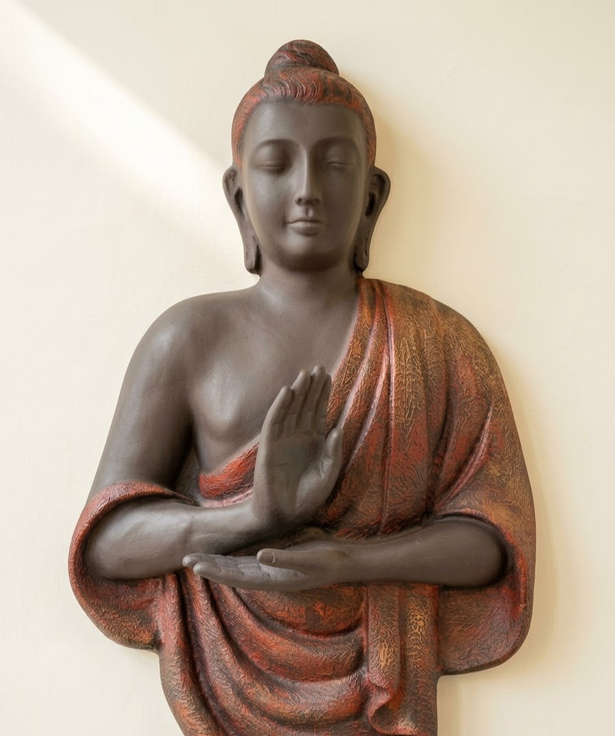 Saffron Stillness Meditating Buddha hanging