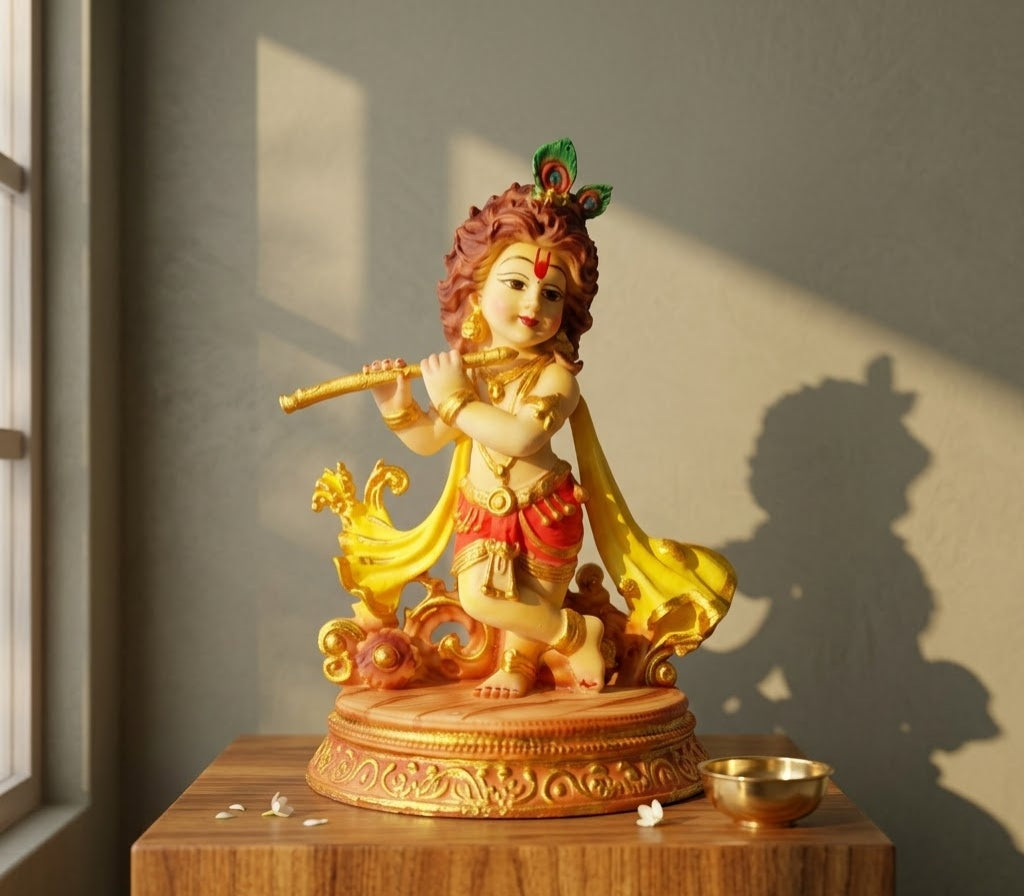 Krishna's Golden Melody Standing Flutist Heirloom Murti