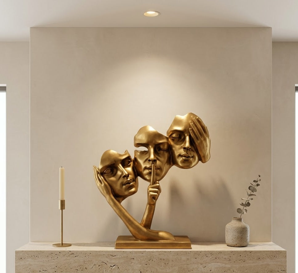 The Trinity: Three Faces Abstract Sculpture - Detailed Artisan View 6 | House of Mandana