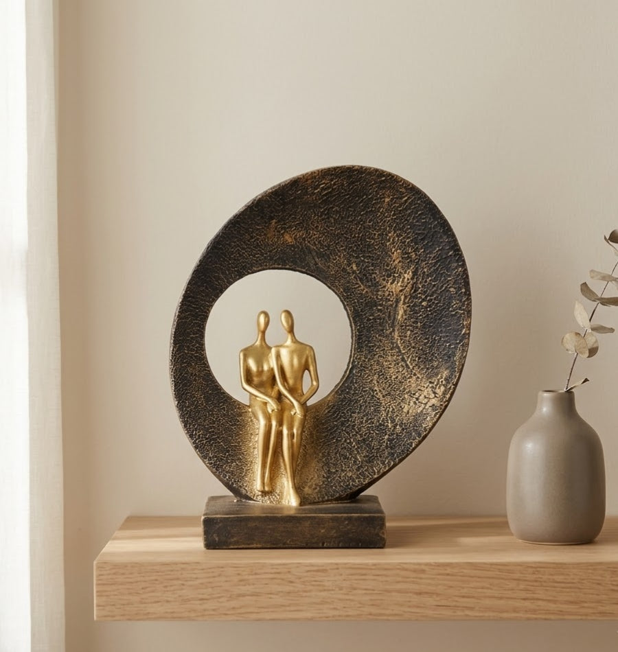 Embrace in Gold Couple Sculptural Circle Centerpiece