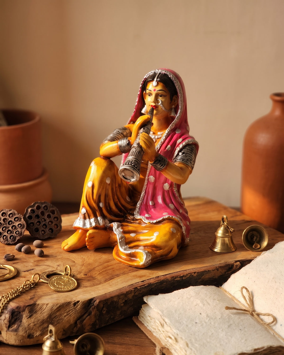 Folk Melody Flutist Handcrafted Musician Figurine