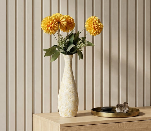 Artisanal Textured Floral Fluted Urn Vase - Master Artisan Craftsmanship & Detail Angle | House of Mandana