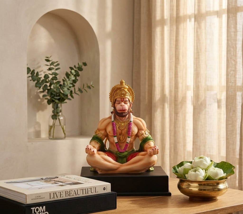 Meditative Hanuman Handcrafted Sacred Altar Idol