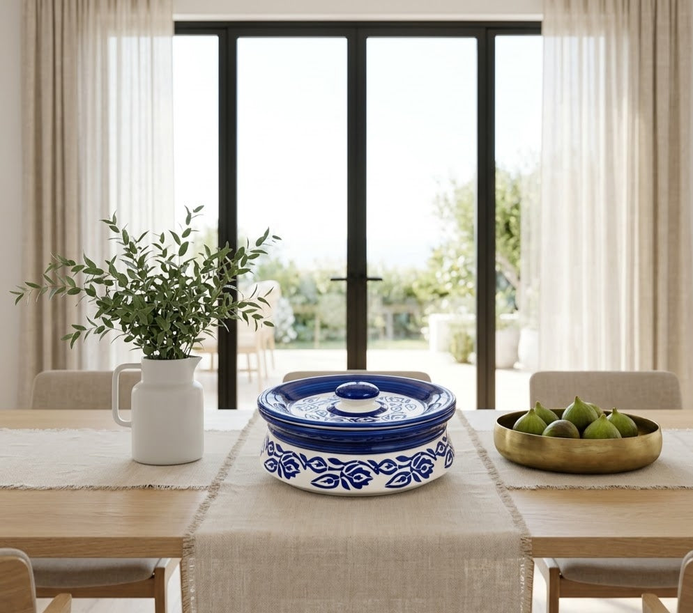 Indigo Heritage Lidded Ceramic Casserole - Detailed Artisan View 6 | House of Mandana