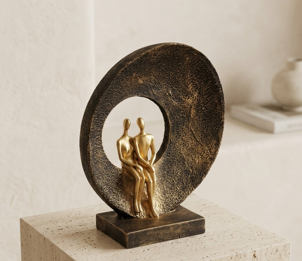 Embrace in Gold Couple Sculptural Circle Centerpiece