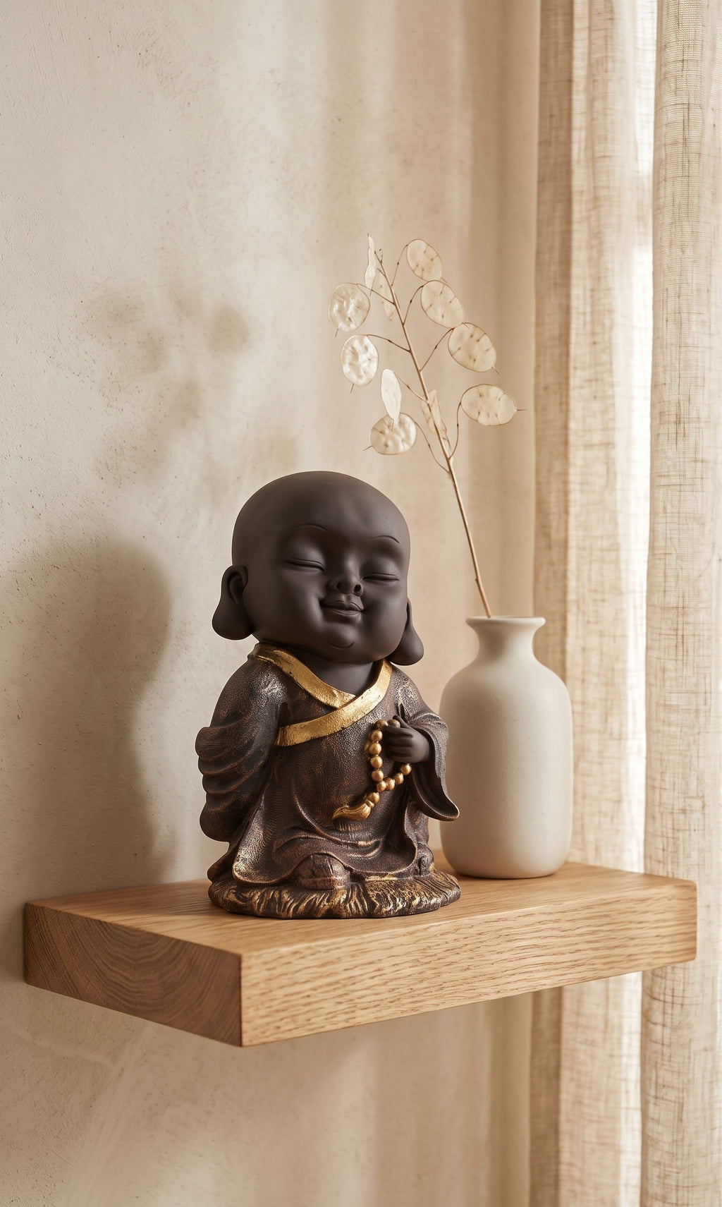 Mala of Stillness Monk Meditative Altar Figurine
