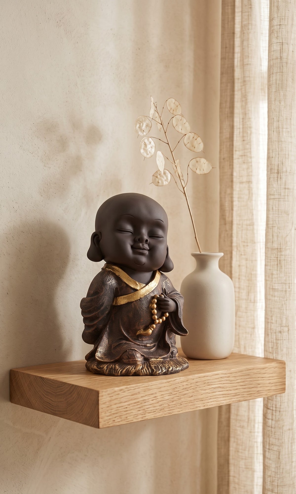 Mala of Stillness Monk Meditative Altar Figurine