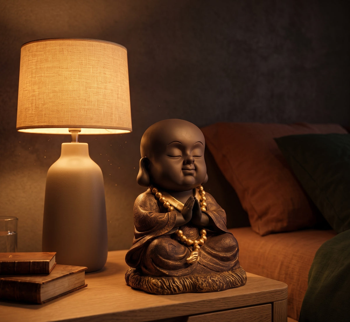 Peaceful Prayer Monk Serenity Sculpture with Beads