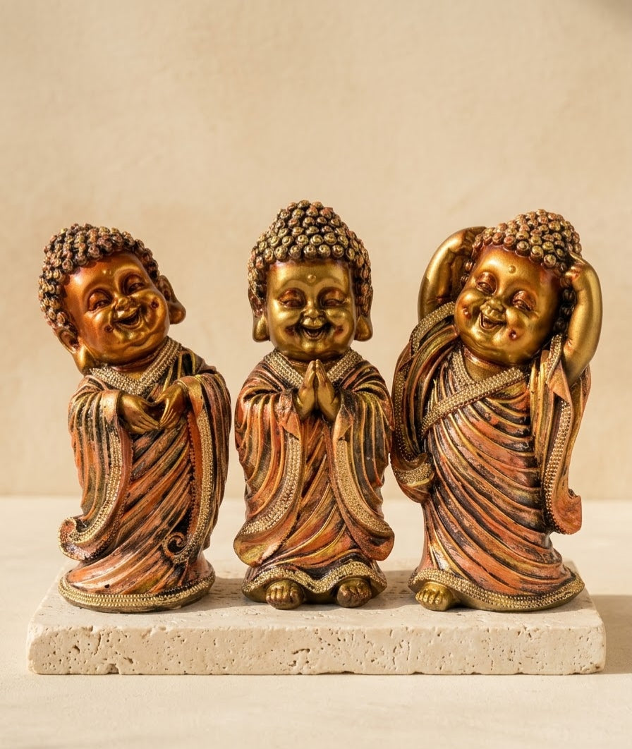 Joyful Dharma Little Monk Set of 3 Statues