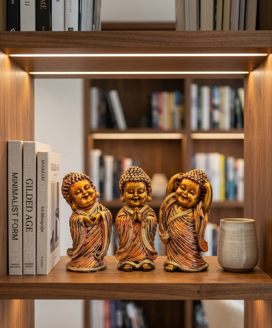 Joyful Dharma Little Monk Set of 3 Statues