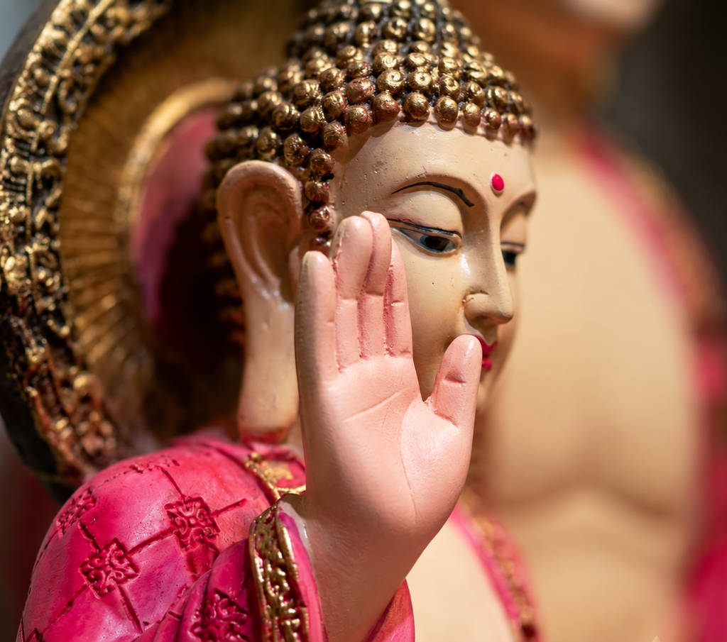 Blush Serenity Meditating Buddha Figurine - Detailed Artisan View 6 | House of Mandana