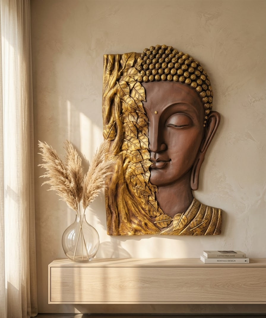Bodhi Leaf Buddha Relief Handcrafted Wall Decor