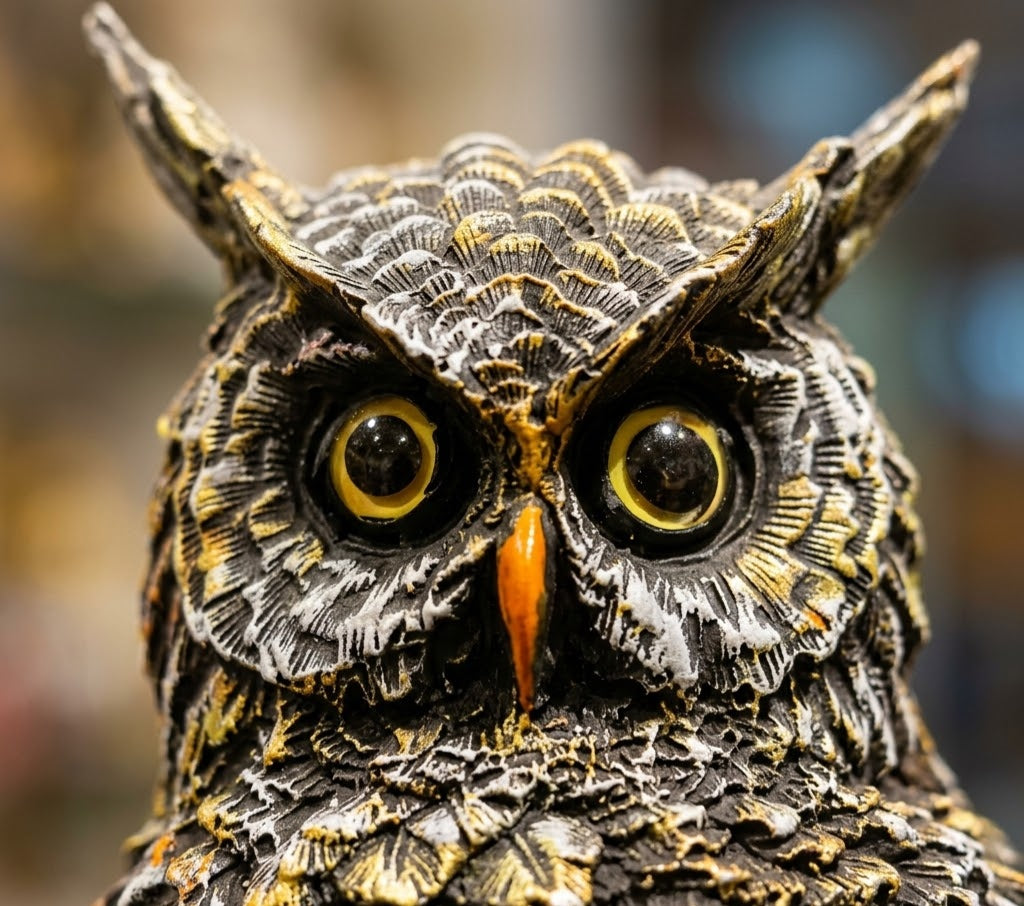 Guardian Owl Perched on Branch Sculpture - Detailed Artisan View 4 | House of Mandana