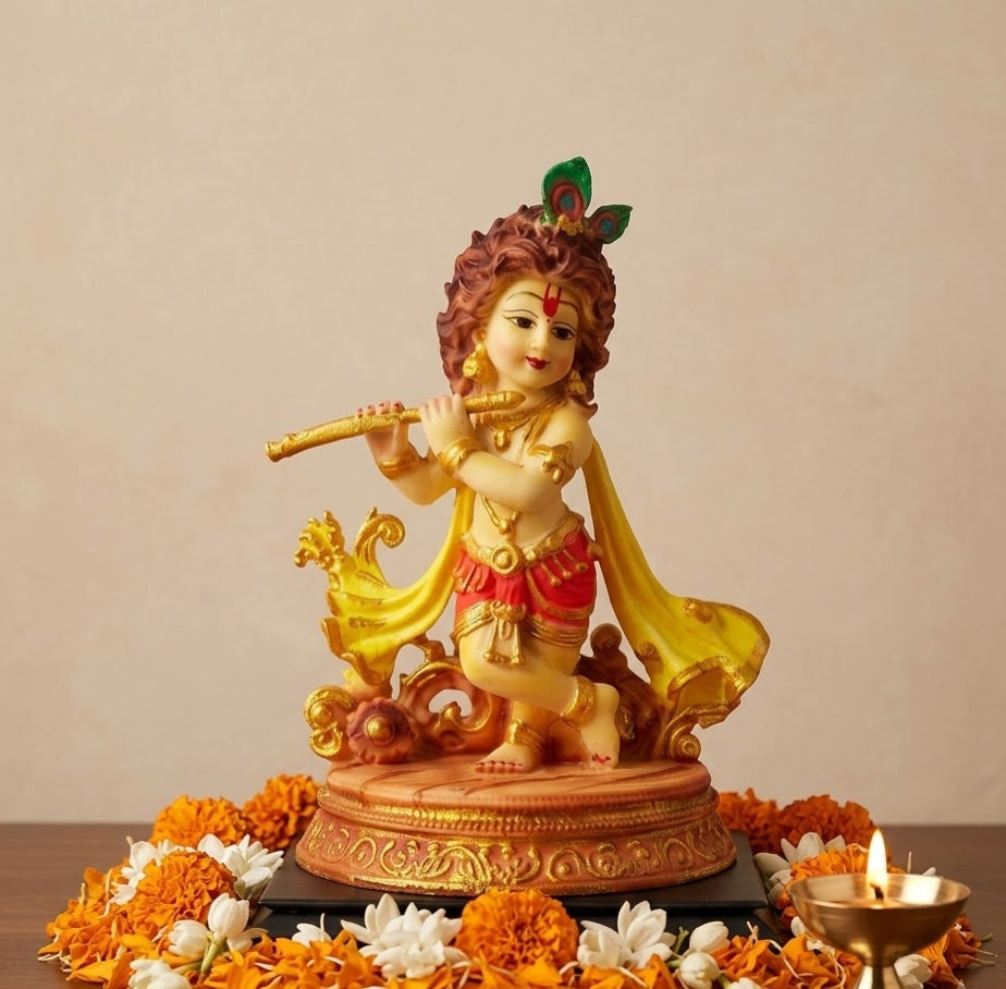 Krishna's Golden Melody Standing Flutist Heirloom Murti